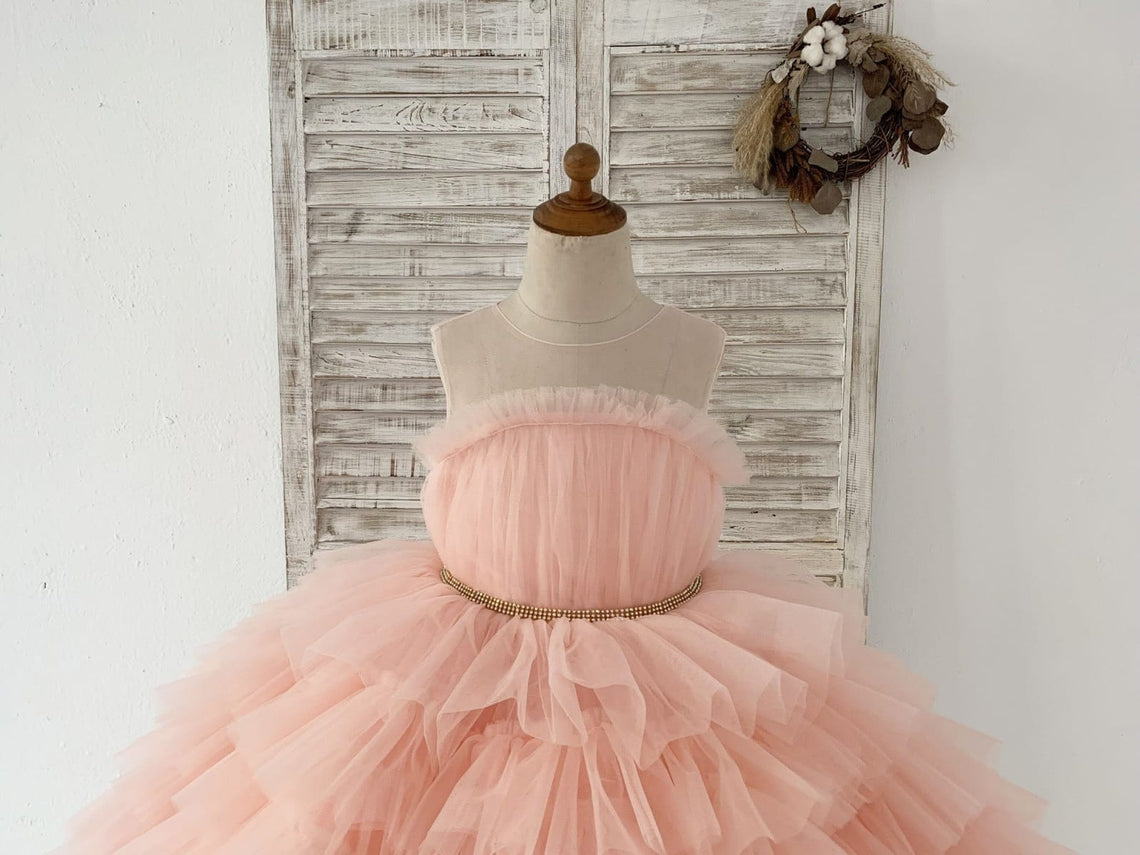 Knee-Length Princess Ball-Gown Tulle Dress for Flower Girls