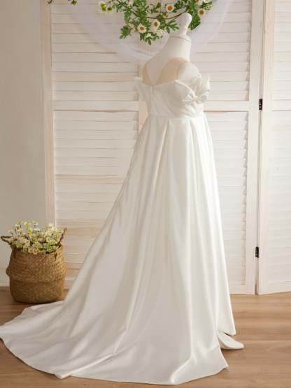 Ivory Flower Girl Dress with Satin Sweep Train