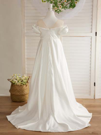 Ivory Flower Girl Dress with Satin Sweep Train