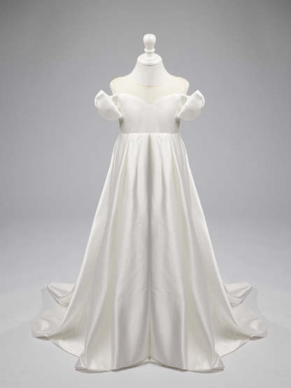 Ivory Flower Girl Dress with Satin Sweep Train