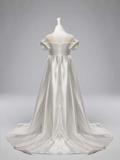 Ivory Flower Girl Dress with Satin Sweep Train