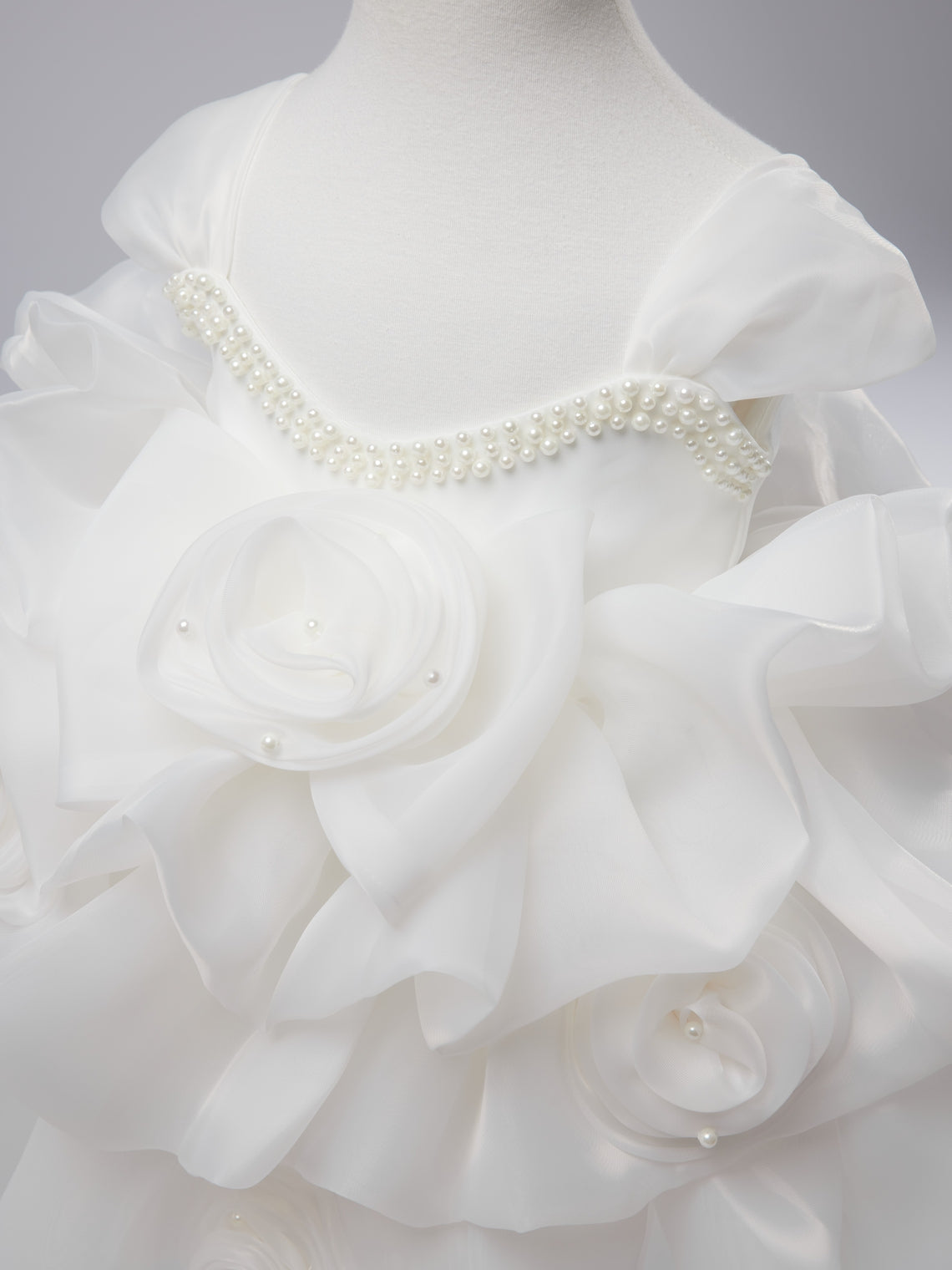 Knee-length Organza Baby Girl Dress with 3D Flowers for 1st Birthday