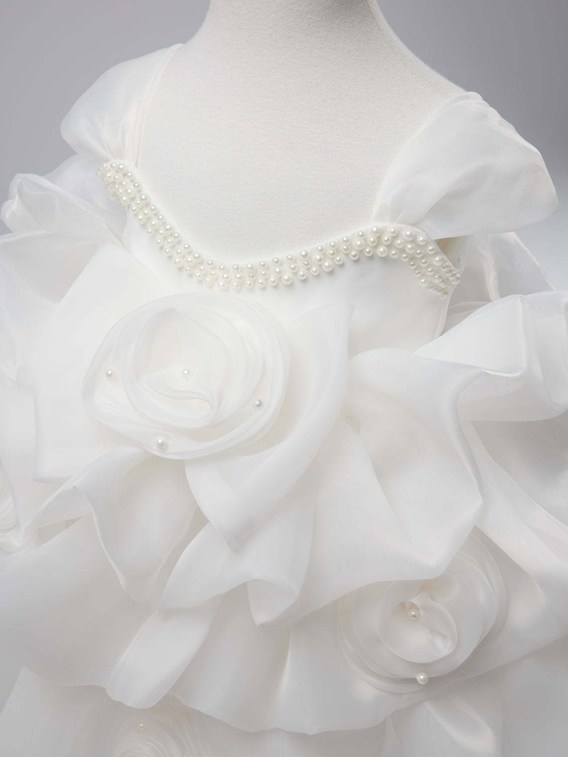 Knee-length Organza Baby Girl Dress with 3D Flowers for 1st Birthday