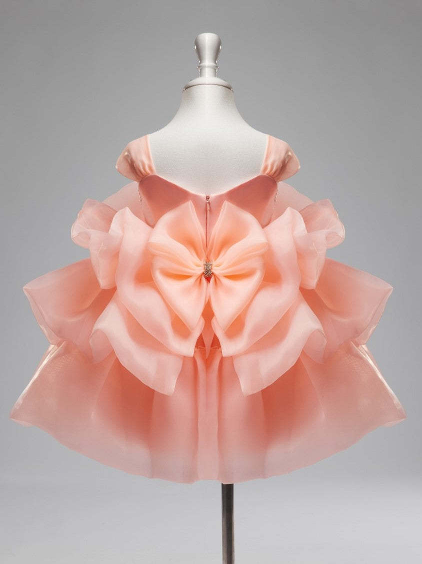 Knee-length Organza Baby Girl Dress with 3D Flowers for 1st Birthday