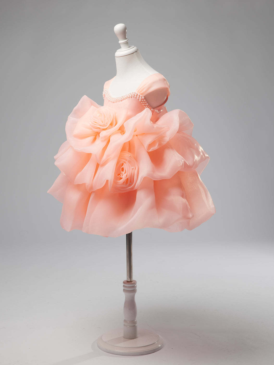 Knee-length Organza Baby Girl Dress with 3D Flowers for 1st Birthday