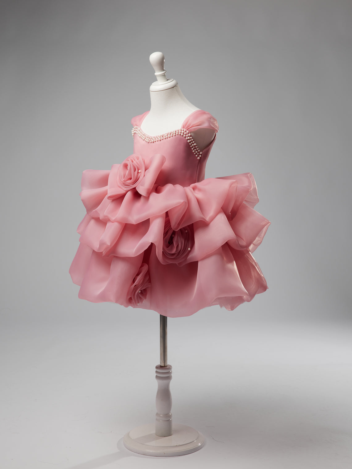 Knee-length Organza Baby Girl Dress with 3D Flowers for 1st Birthday