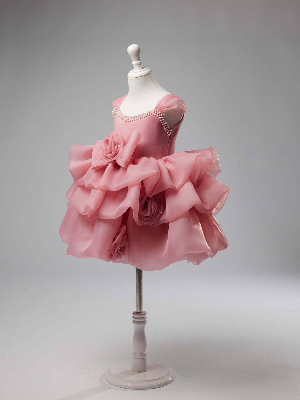 Knee-length Organza Baby Girl Dress with 3D Flowers for 1st Birthday