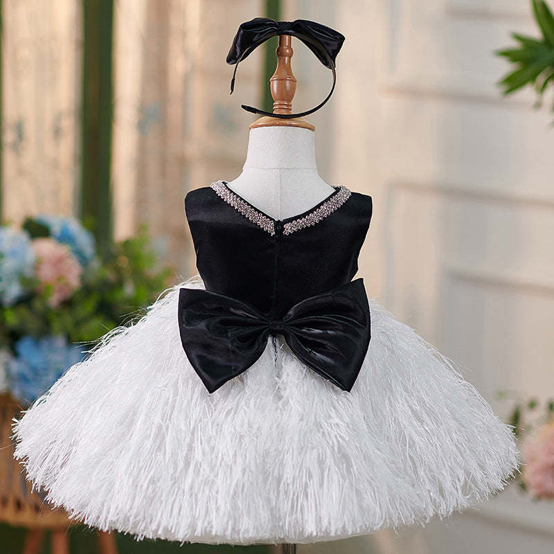 Knee-length satin dress for baby girl's 1st birthday party