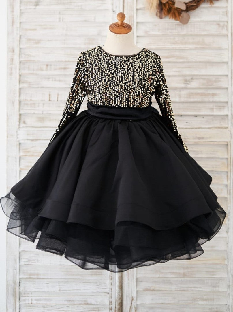 Black Knee-length Dress with Sequins