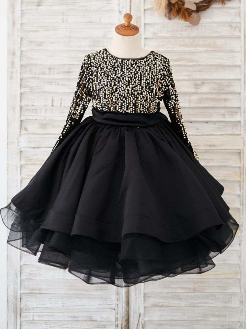 Black Knee-length Dress with Sequins