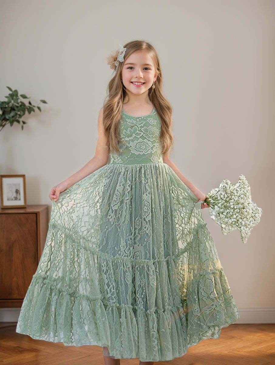 Green Floor-length Dress with Lace