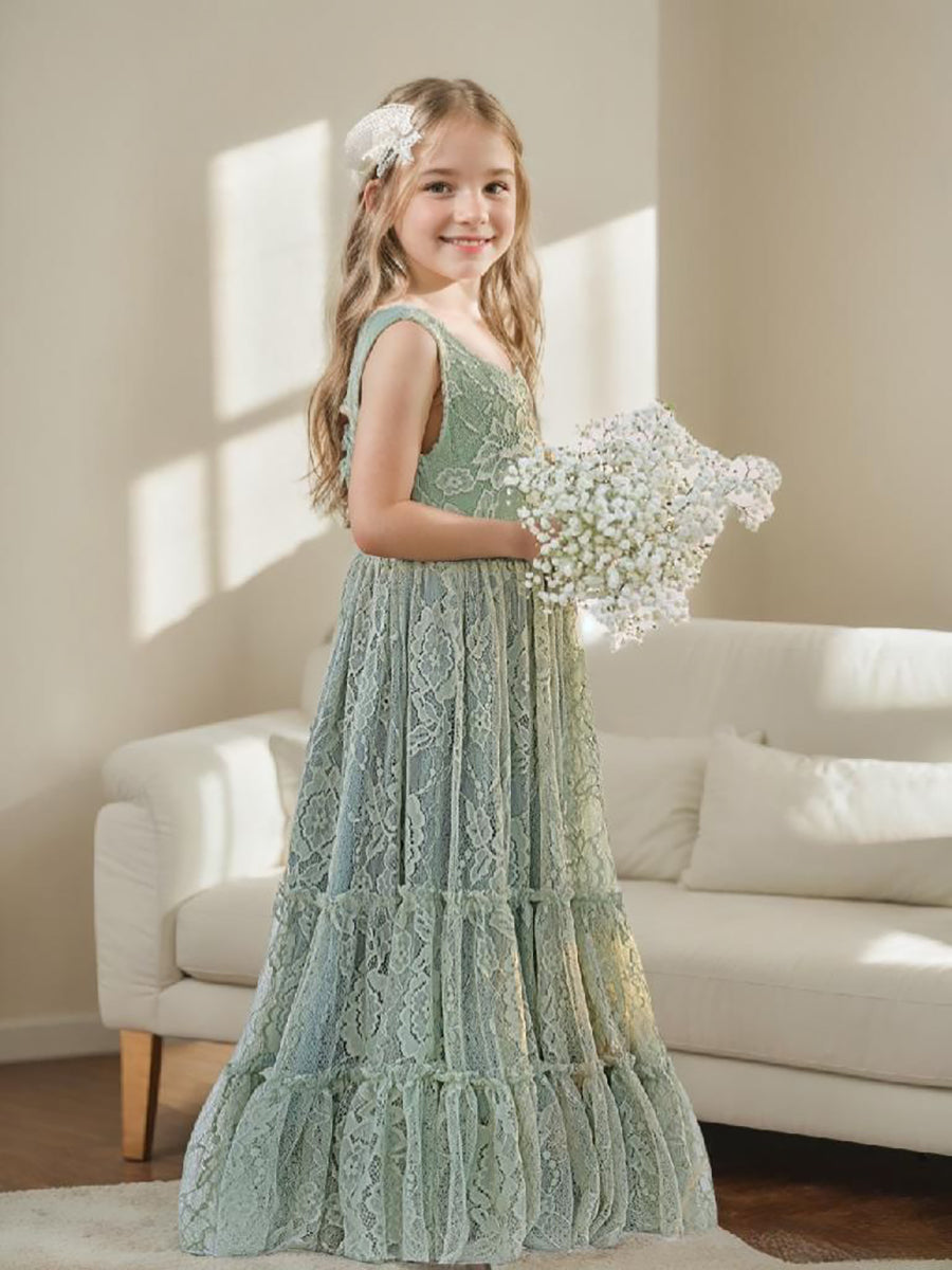 Green Floor-length Dress with Lace