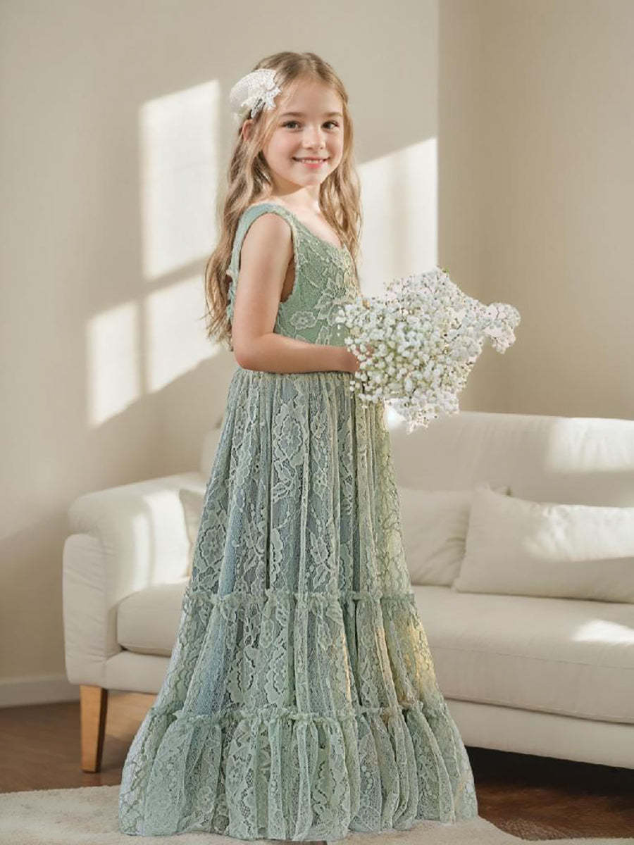 Green Floor-length Dress with Lace