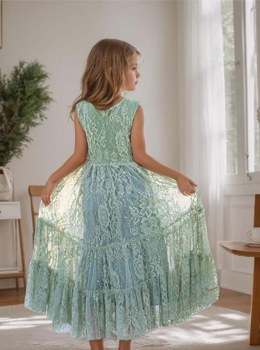 Green Floor-length Dress with Lace