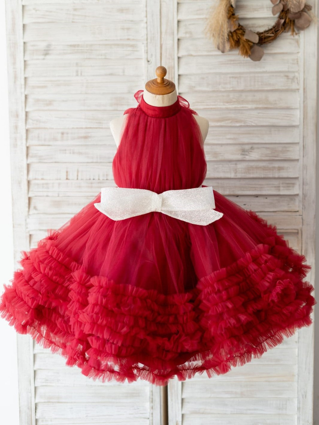 Burgundy Knee-length Dress in Tulle