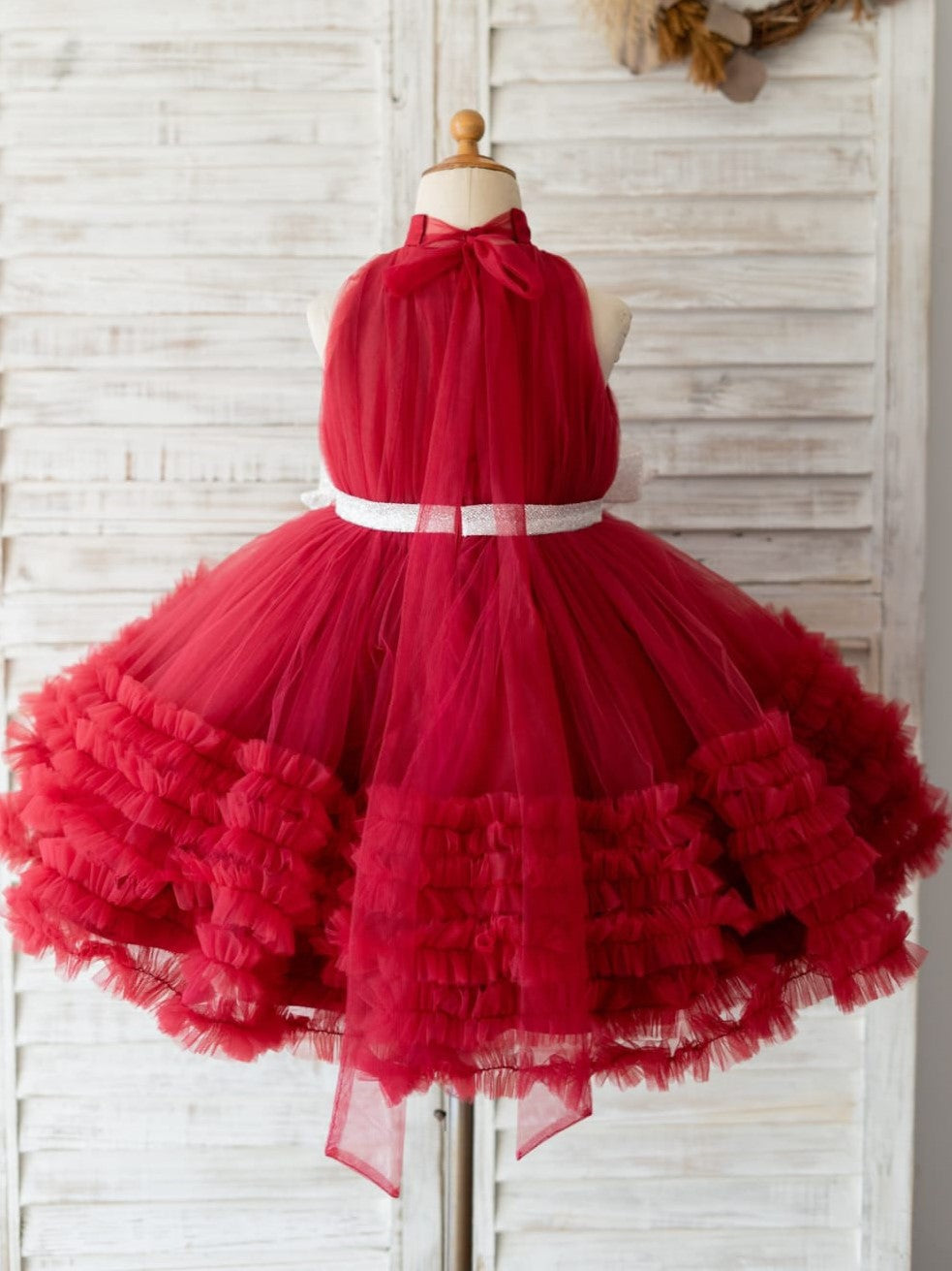 Burgundy Knee-length Dress in Tulle