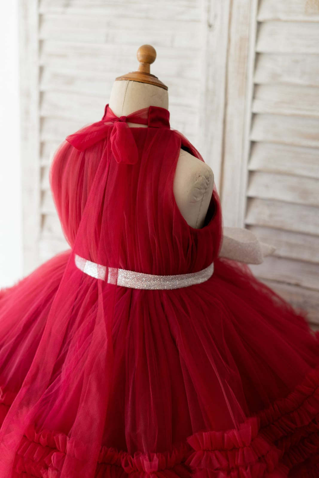 Burgundy Knee-length Dress in Tulle