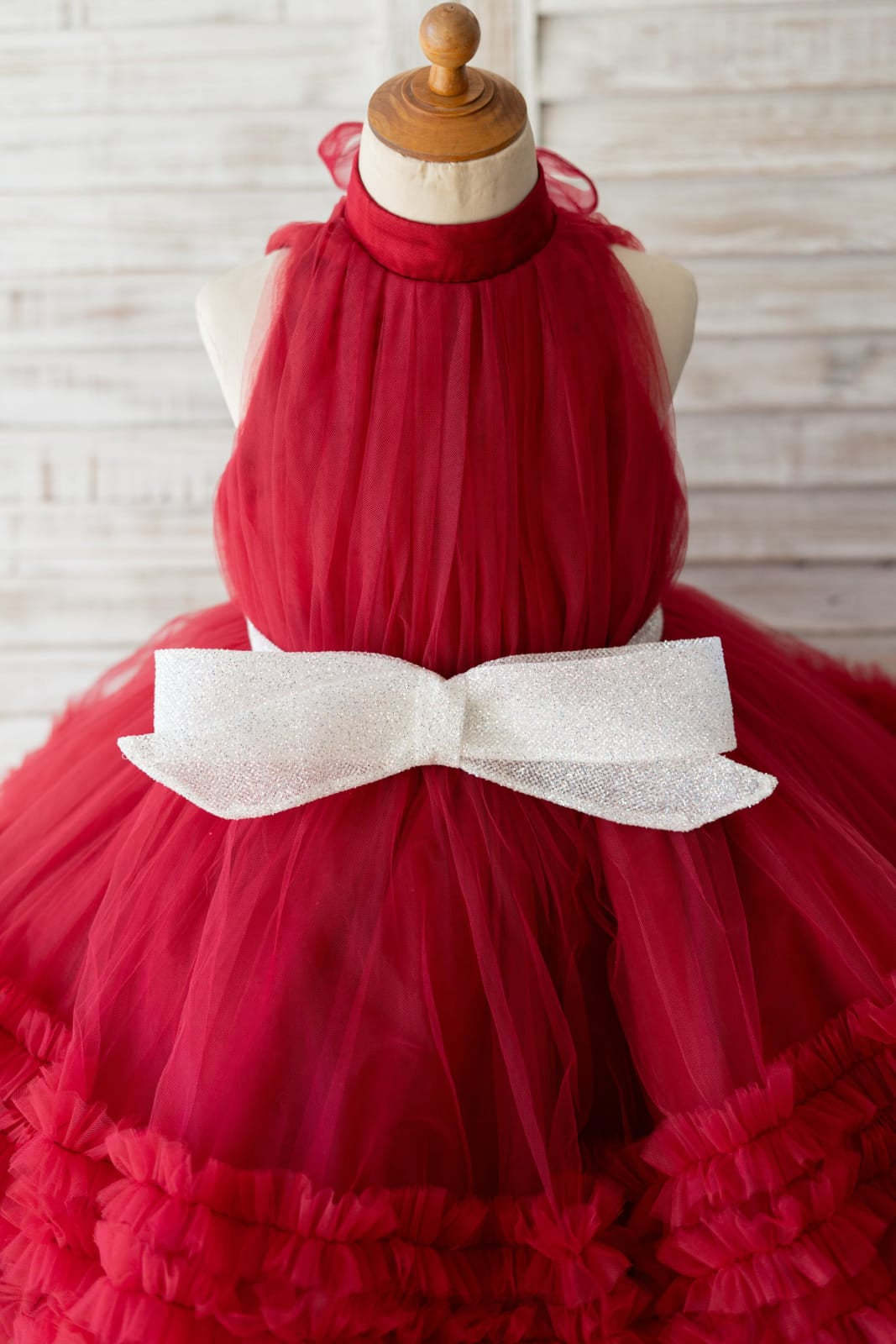 Burgundy Knee-length Dress in Tulle