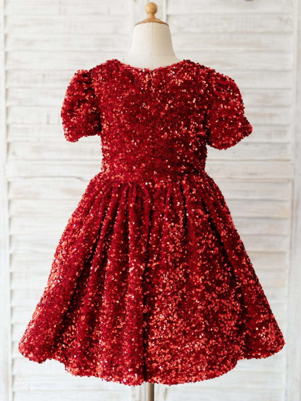 Burgundy Velvet Knee-length Dress with Sequins