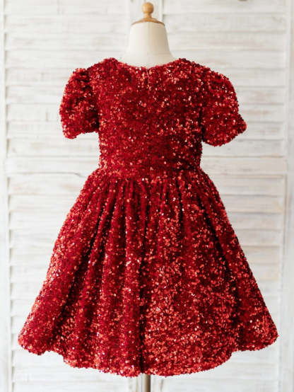 Burgundy Velvet Knee-length Dress with Sequins