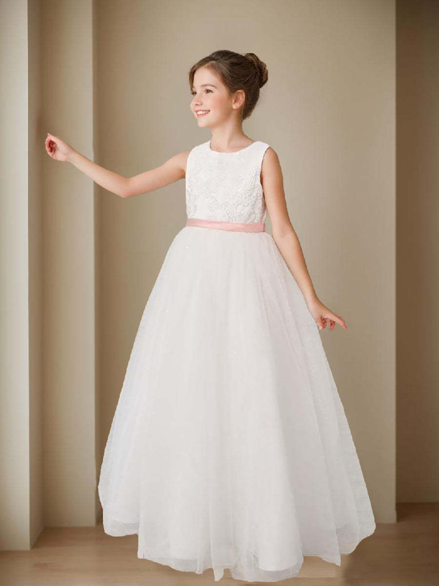 Ivory Princess Tulle Ball-Gown Floor-length Flower Girl Dress