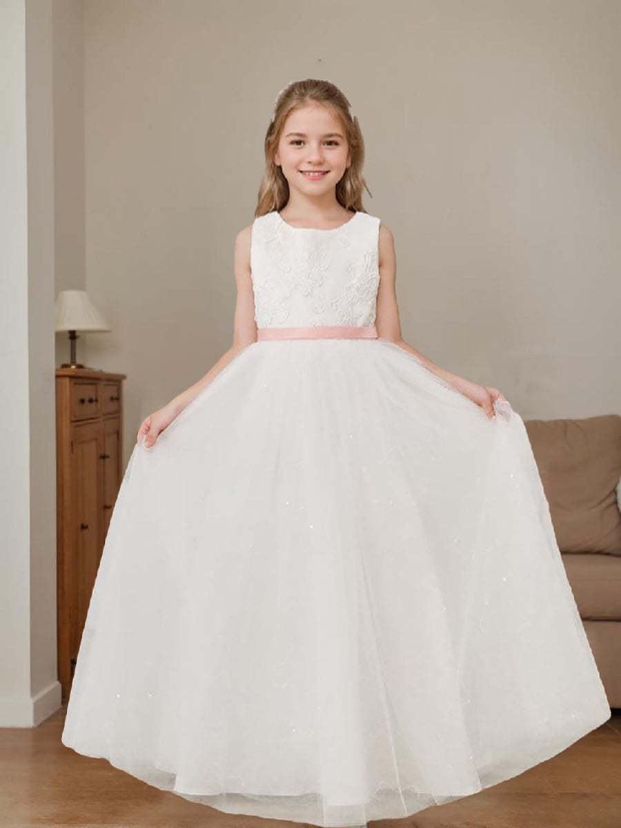 Ivory Princess Tulle Ball-Gown Floor-length Flower Girl Dress