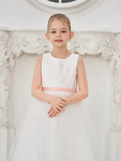 Ivory Princess Tulle Ball-Gown Floor-length Flower Girl Dress