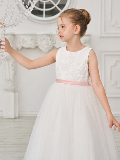 Ivory Princess Tulle Ball-Gown Floor-length Flower Girl Dress