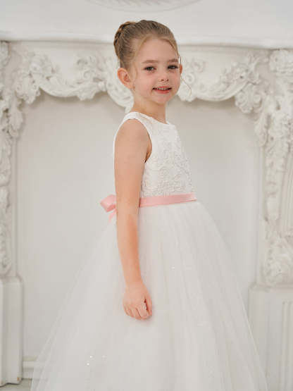 Ivory Princess Tulle Ball-Gown Floor-length Flower Girl Dress