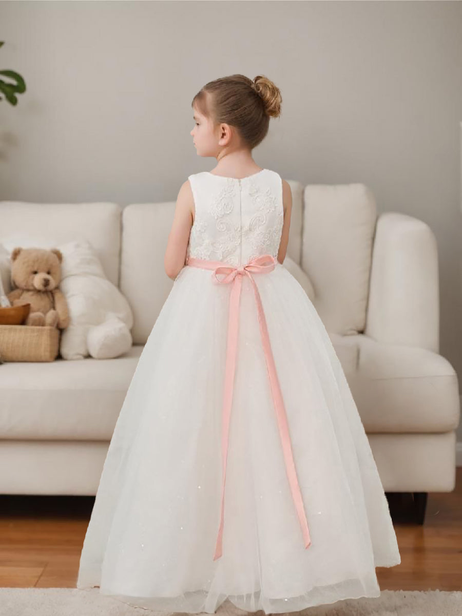 Ivory Princess Tulle Ball-Gown Floor-length Flower Girl Dress
