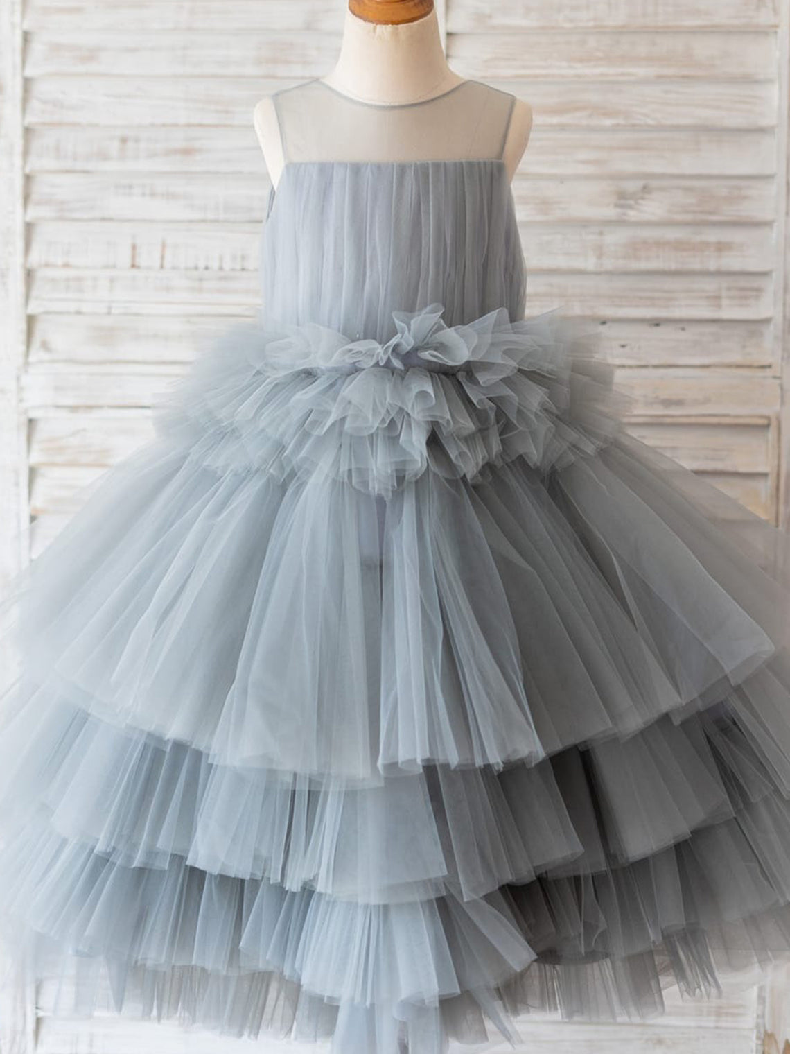 Knee-Length Princess Ball-Gown Tulle Dress for Flower Girls