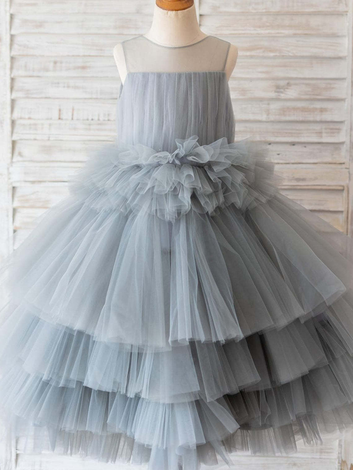 Knee-Length Princess Ball-Gown Tulle Dress for Flower Girls