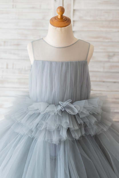 Knee-Length Princess Ball-Gown Tulle Dress for Flower Girls