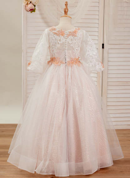 Pink Princess Lace Tulle Ball-Gown with Floor-length Skirt