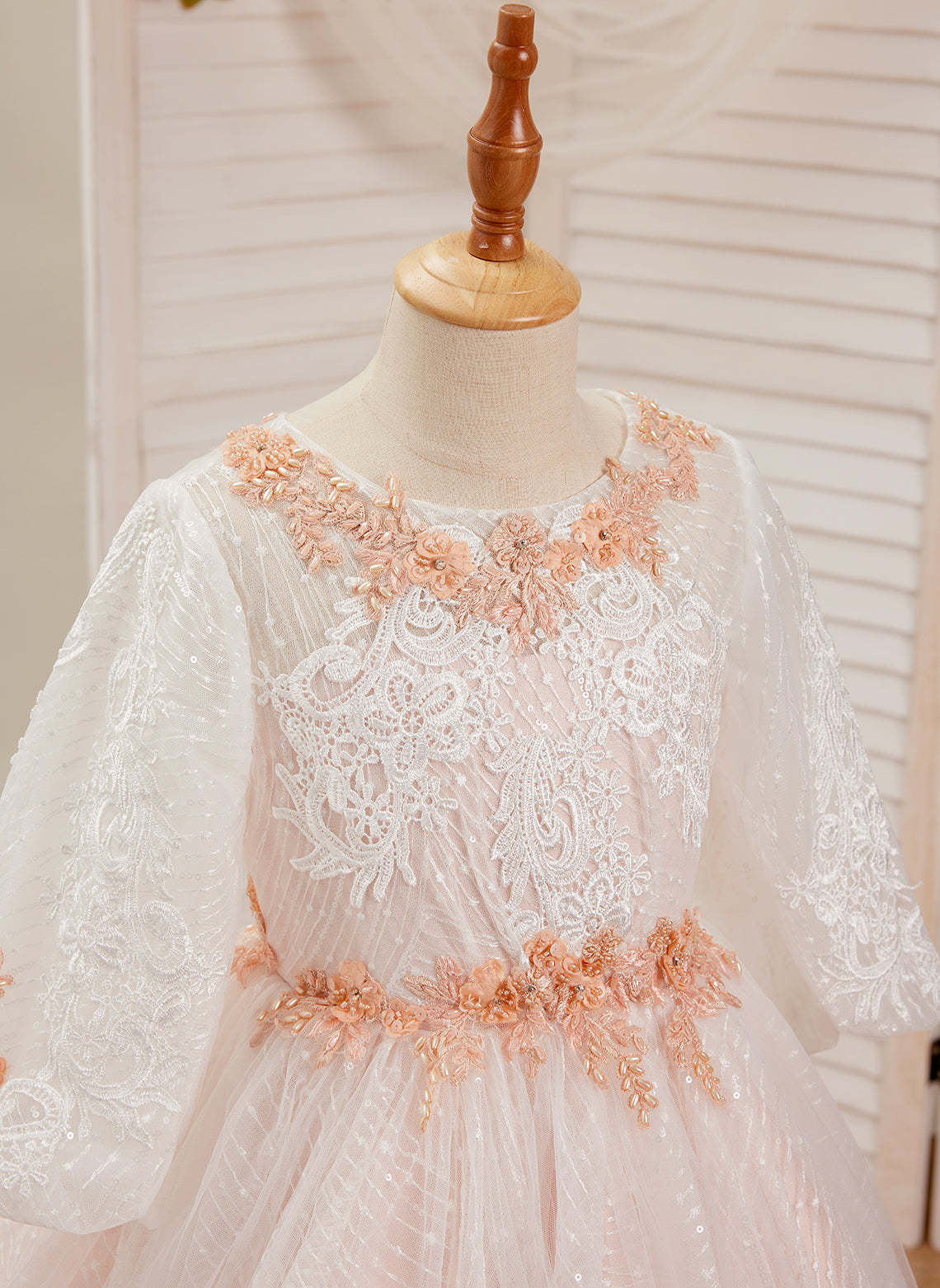 Pink Princess Lace Tulle Ball-Gown with Floor-length Skirt