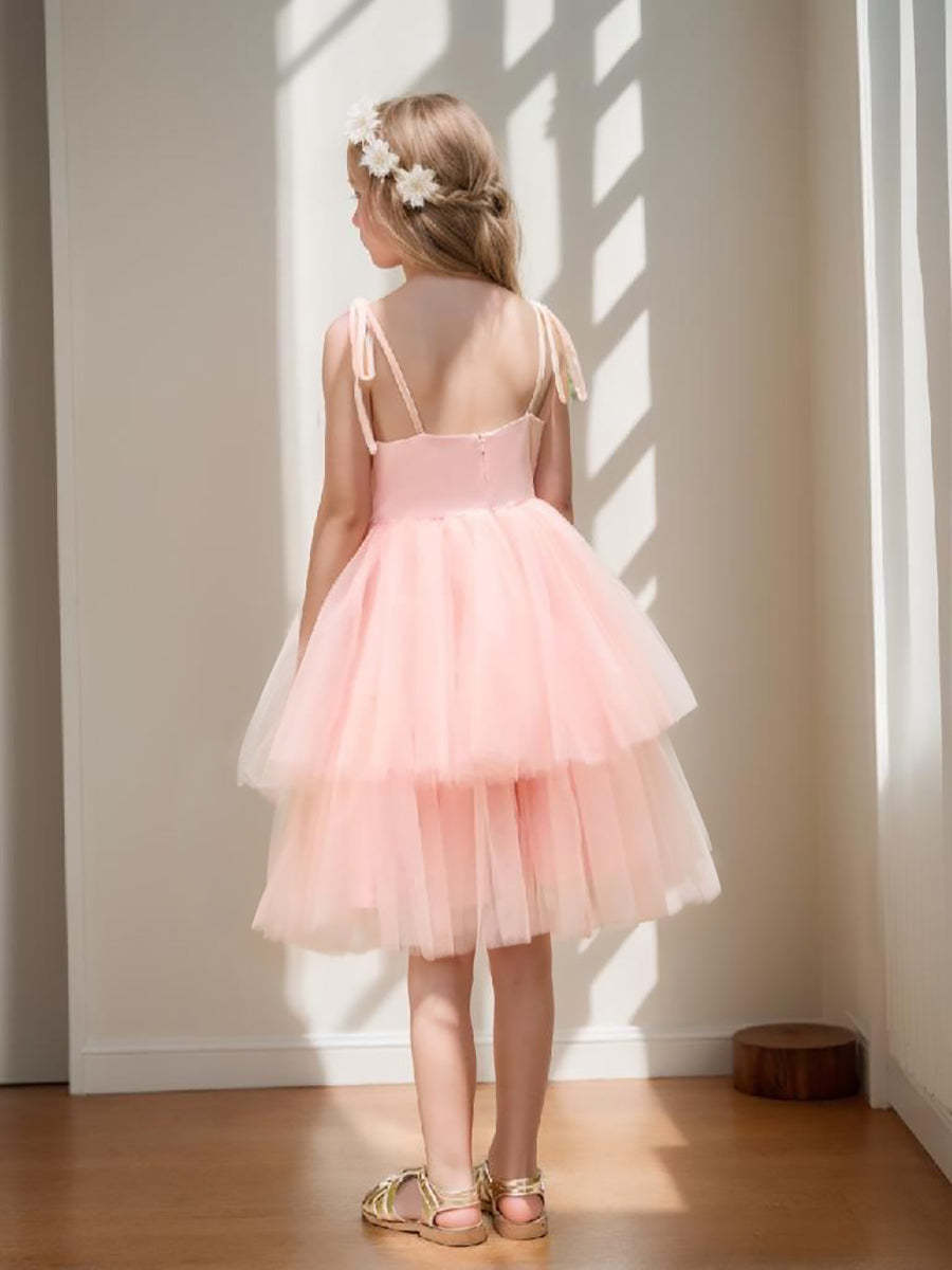 Pearl Pink Knee-length A-line Dress in Tulle