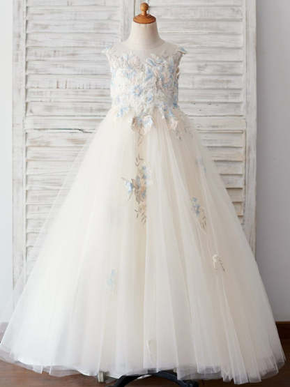 Princess Ball-Gown Dress with Lace and Tulle for Flower Girls