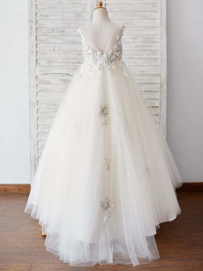 Princess Ball-Gown Dress with Lace and Tulle for Flower Girls