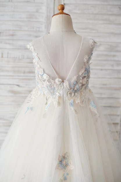 Princess Ball-Gown Dress with Lace and Tulle for Flower Girls