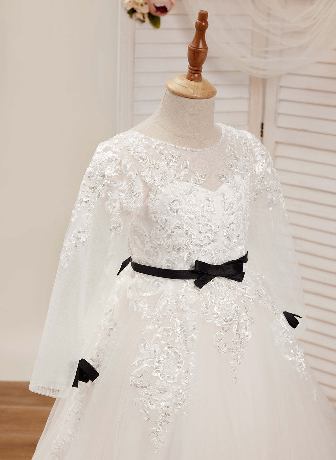 Ivory First Communion Flower Girl Dress with A-line Tulle and Sweep Train
