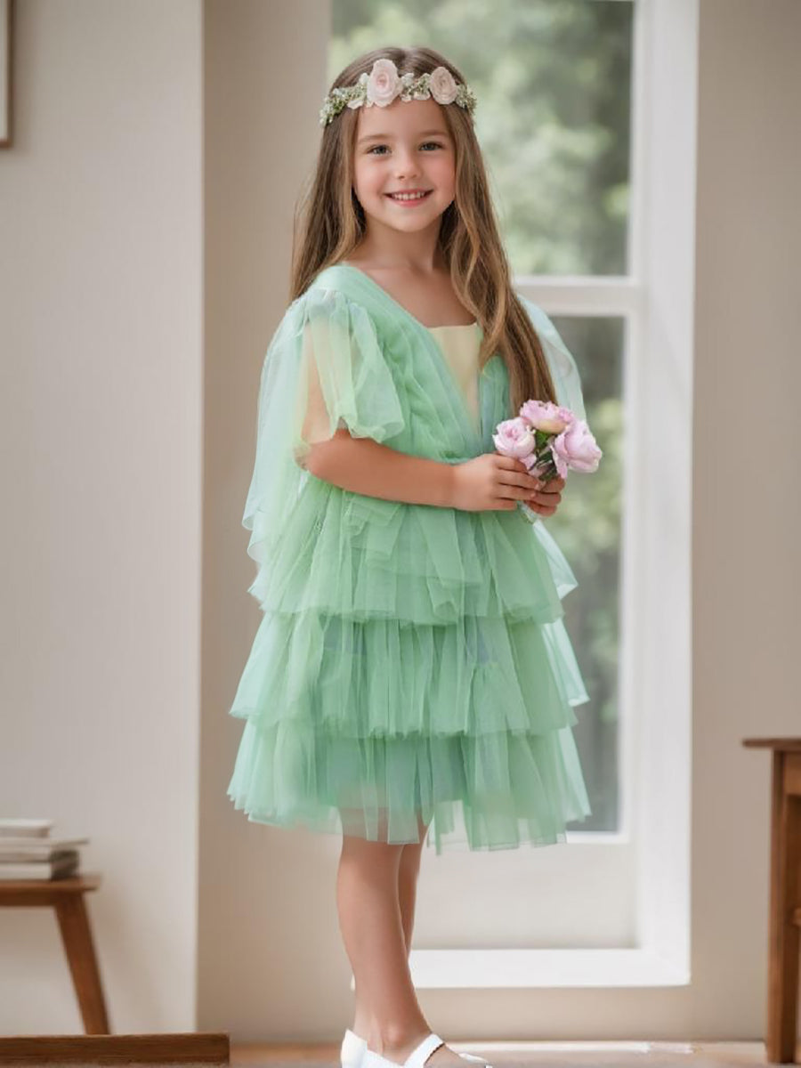 Elegant Green Tulle Fairy Dress for the Flower Girl in an Enchanted Garden