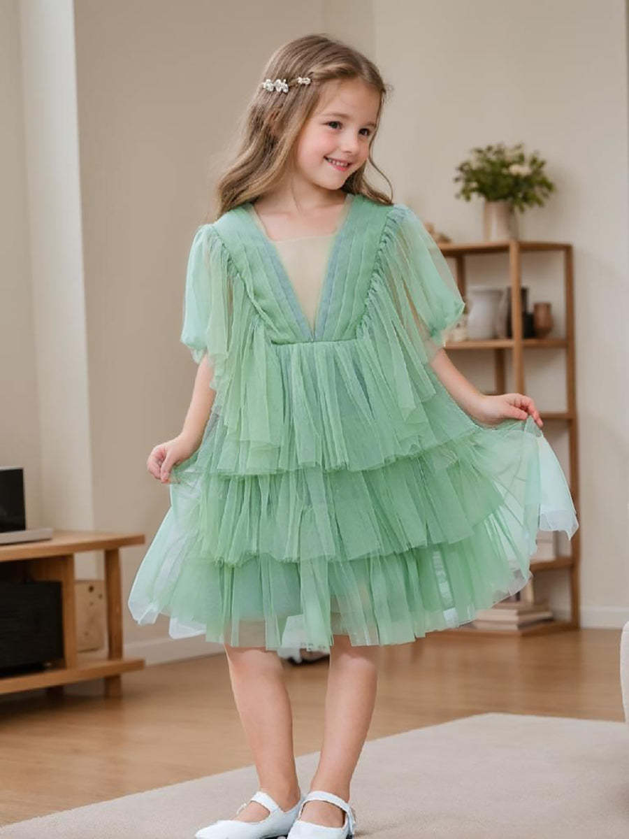 Elegant Green Tulle Fairy Dress for the Flower Girl in an Enchanted Garden