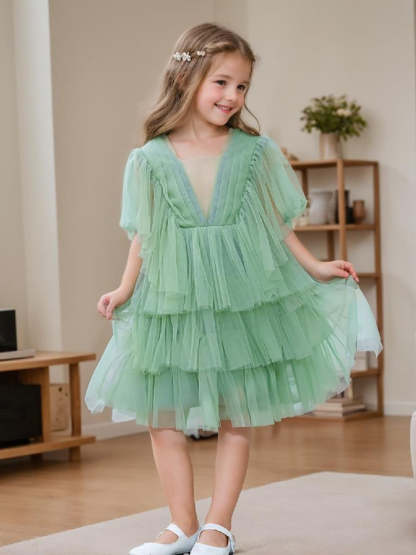 Elegant Green Tulle Fairy Dress for the Flower Girl in an Enchanted Garden