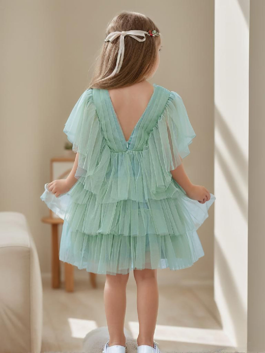 Elegant Green Tulle Fairy Dress for the Flower Girl in an Enchanted Garden