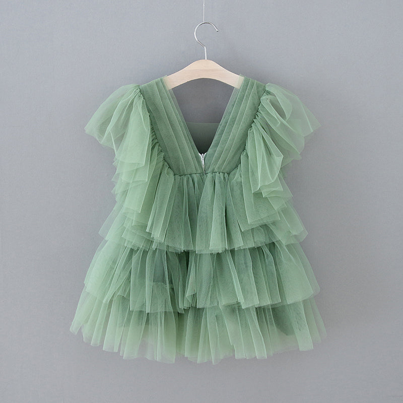 Elegant Green Tulle Fairy Dress for the Flower Girl in an Enchanted Garden