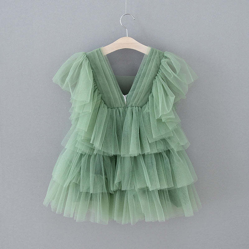Elegant Green Tulle Fairy Dress for the Flower Girl in an Enchanted Garden