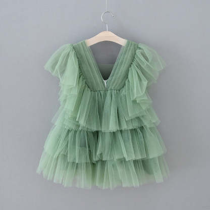 Elegant Green Tulle Fairy Dress for the Flower Girl in an Enchanted Garden