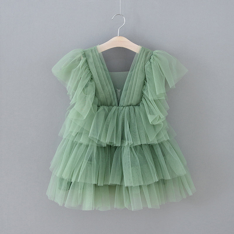 Elegant Green Tulle Fairy Dress for the Flower Girl in an Enchanted Garden