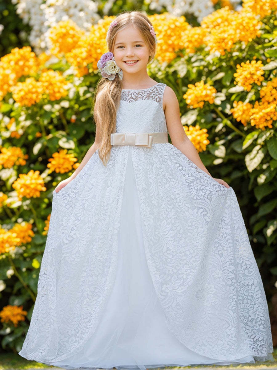 Ivory Floor-length A-line Dress in Lace and Tulle