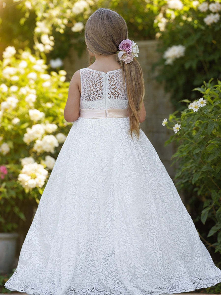 Ivory Floor-length A-line Dress in Lace and Tulle